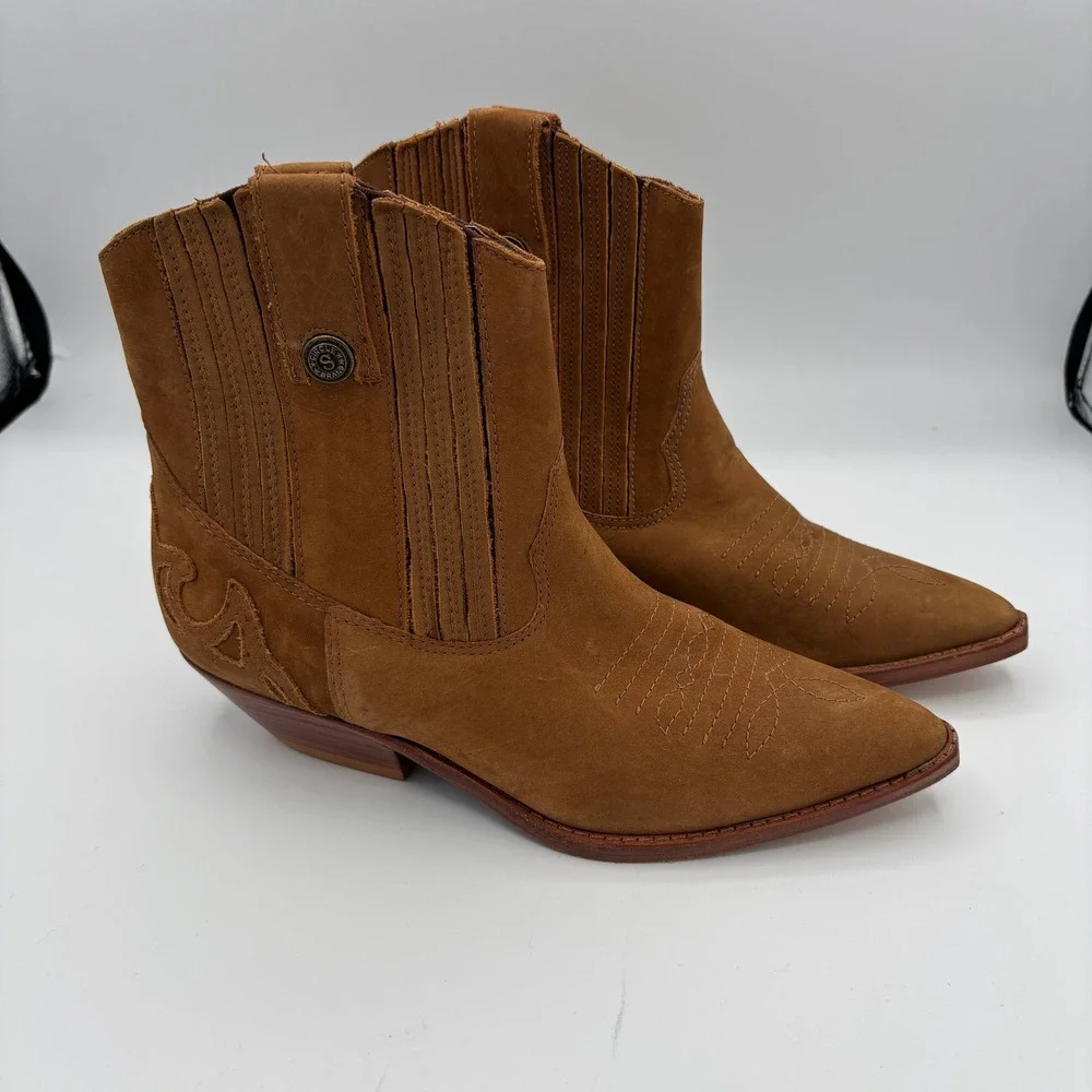 Vtg Circle S Brand Scout X Women Sz 7.5 Brown Suede Western Ankle Boots Cowgirl